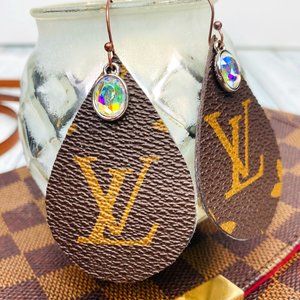 Upscaled Faux Leather Gold Monogram Earrings